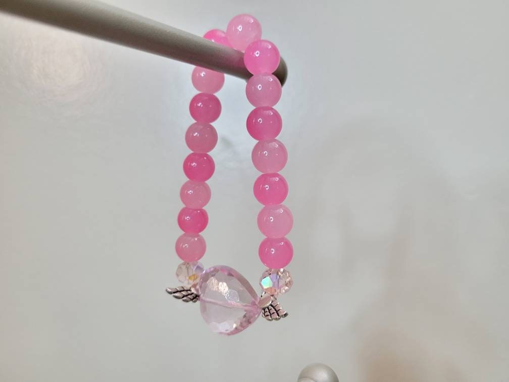 Heart Wing bracelet With Pink Glass beads Kawaii Accessories, Alt accessories MADE TO ODER high quality