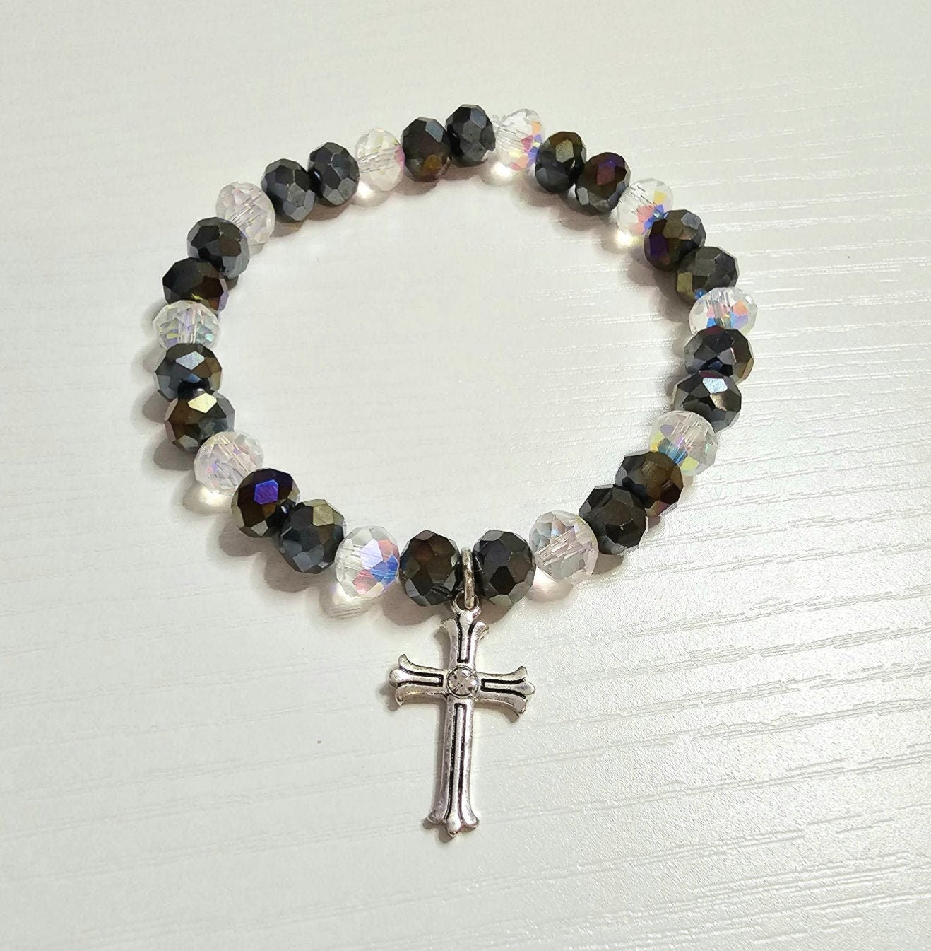 925 silver cross rosary gothic glass bracelet