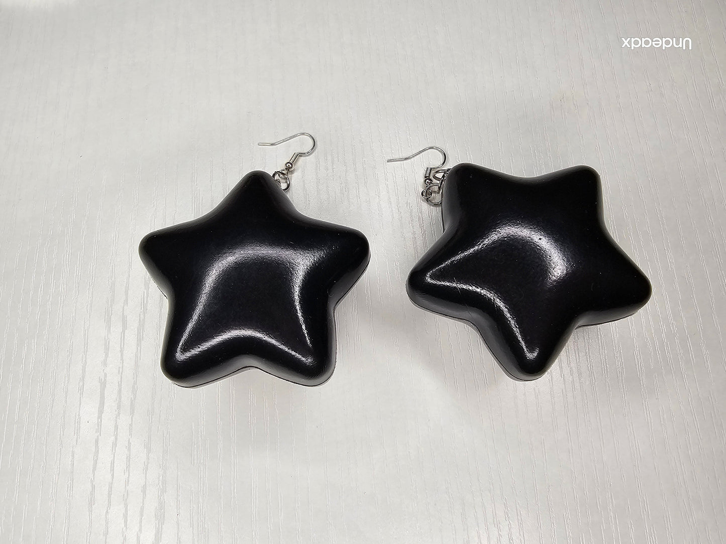Black puffy star earrings (ballpit ball) (made to order)