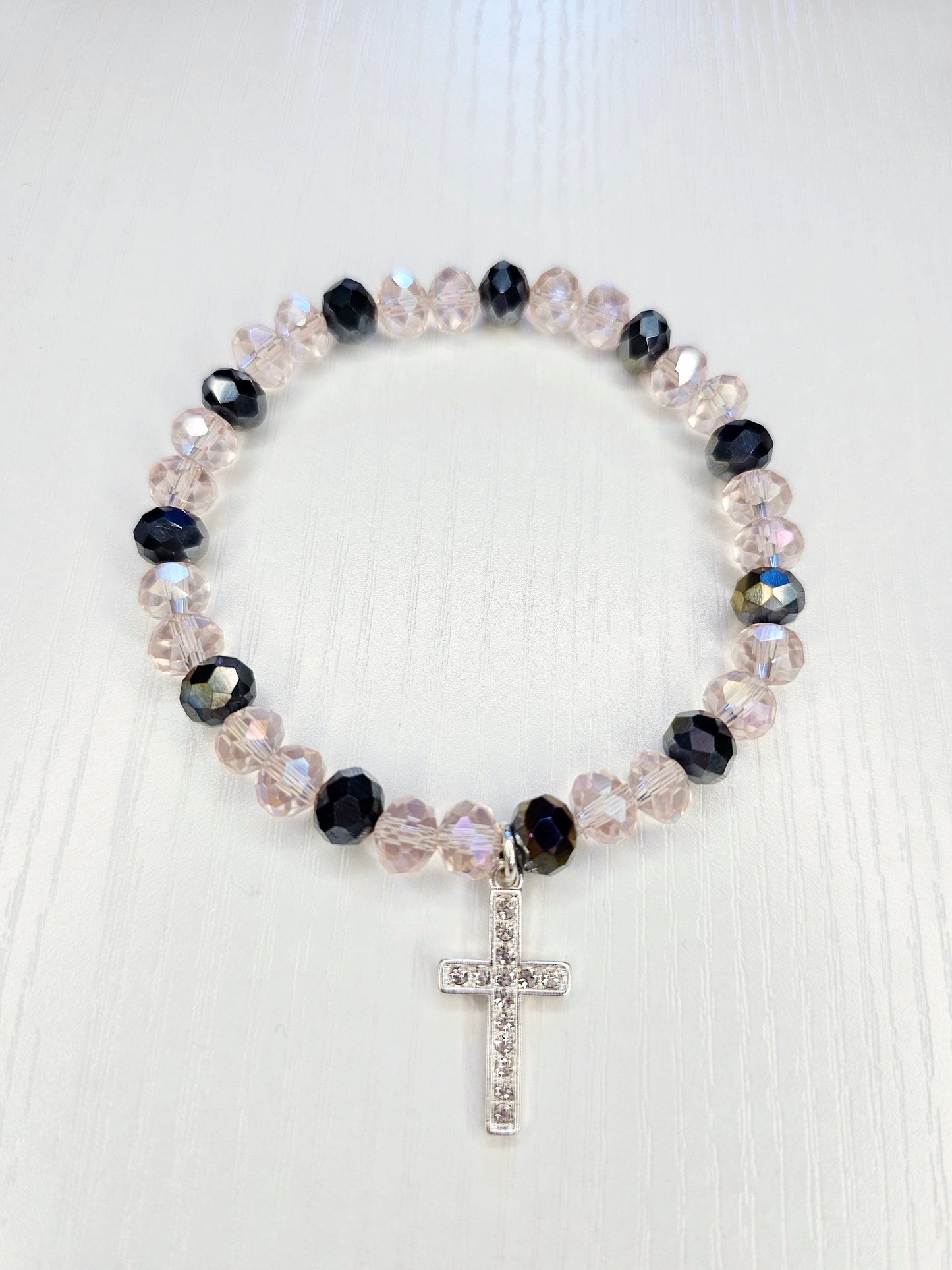 Pink and black cross bracelet 925 silver