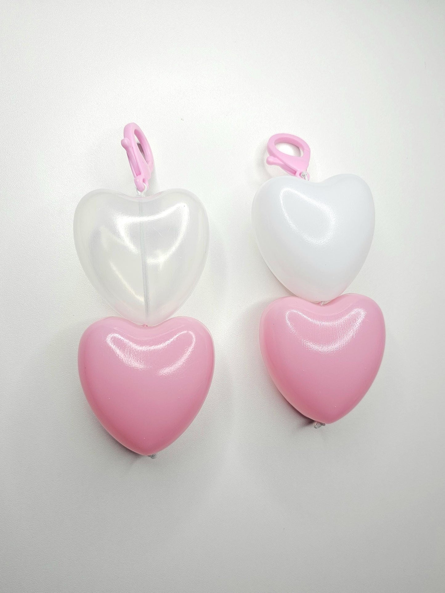 Heart keychain/zipper 2 tier charm pink,white,and clear ballpit handmade kawaii accessories, lovecore