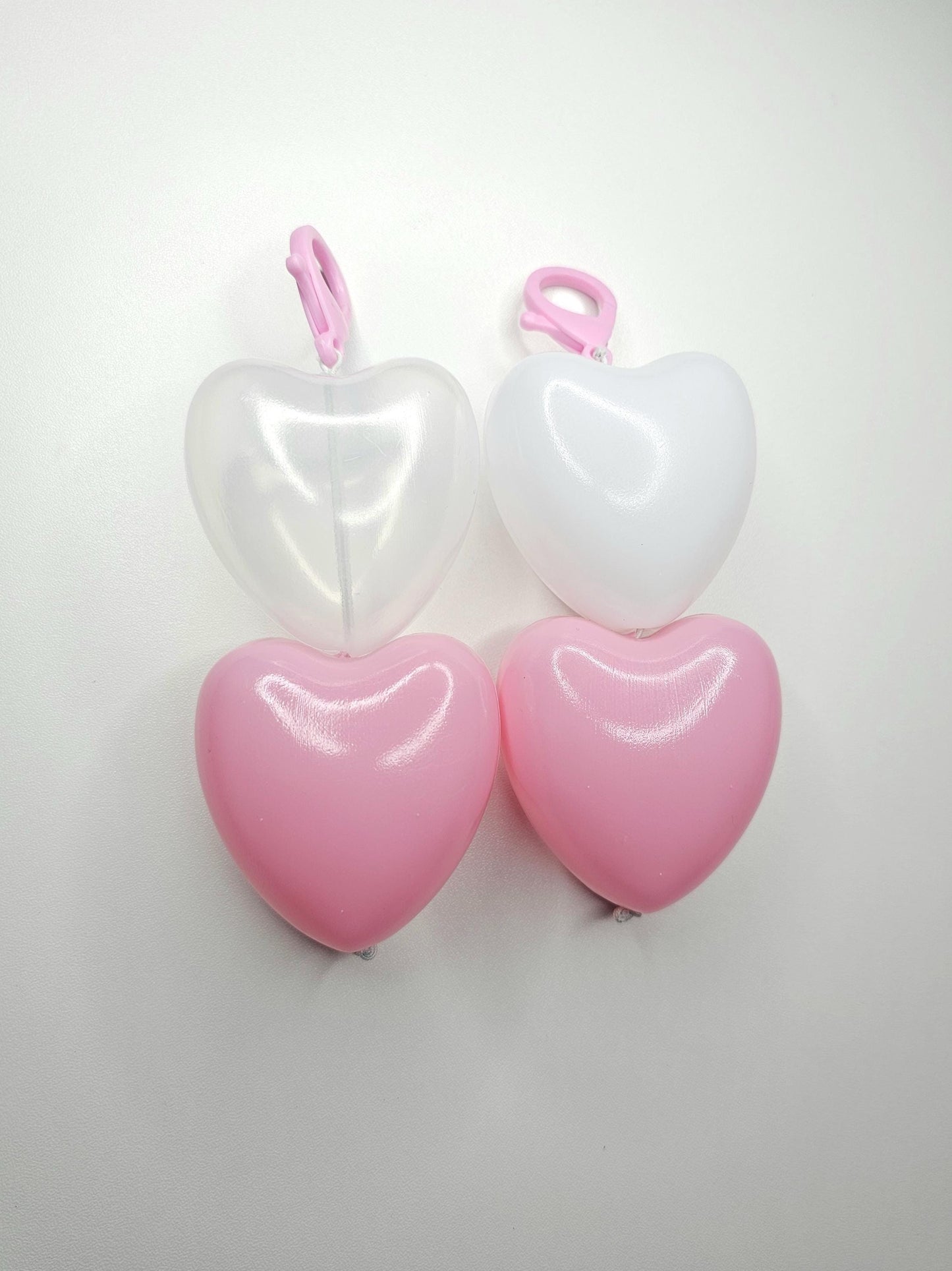 Heart keychain/zipper 2 tier charm pink,white,and clear ballpit handmade kawaii accessories, lovecore