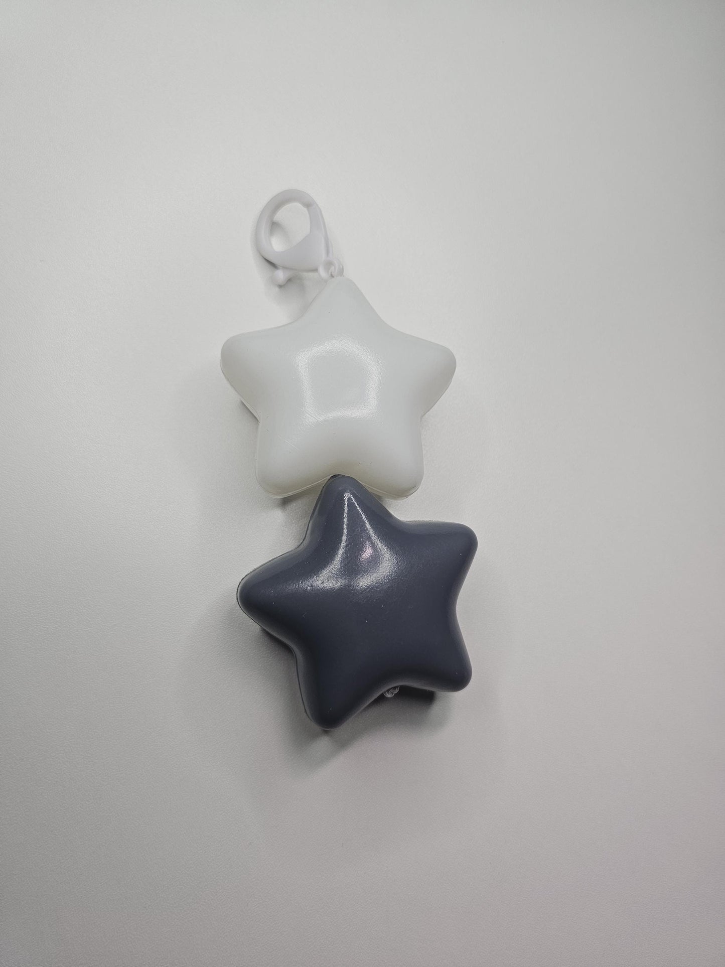 Jumbo Puffy star keychain/zipper backpack charm Grey and White. fairy kei, decora fashion