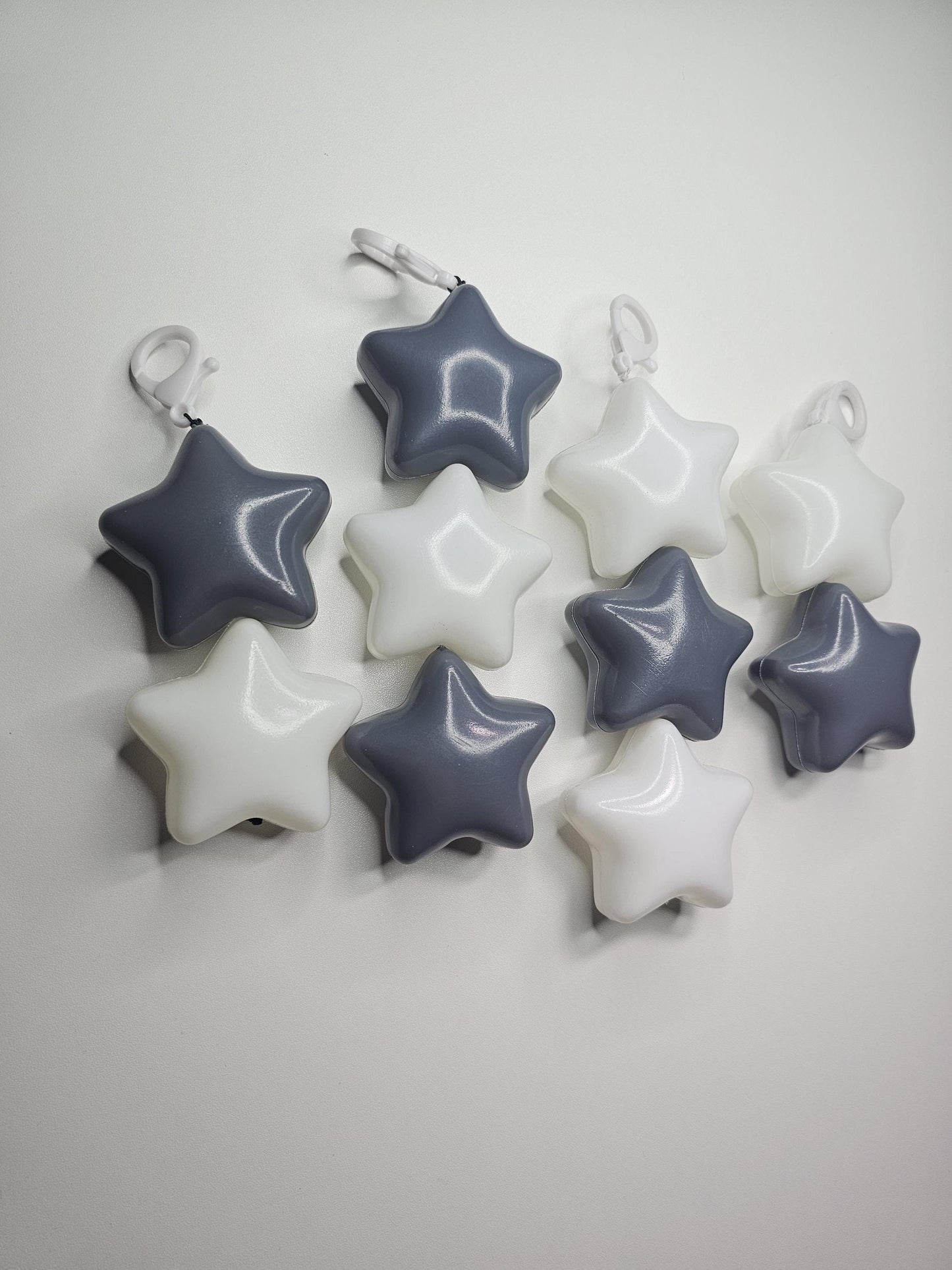 Jumbo Puffy star keychain/zipper backpack charm Grey and White. fairy kei, decora fashion