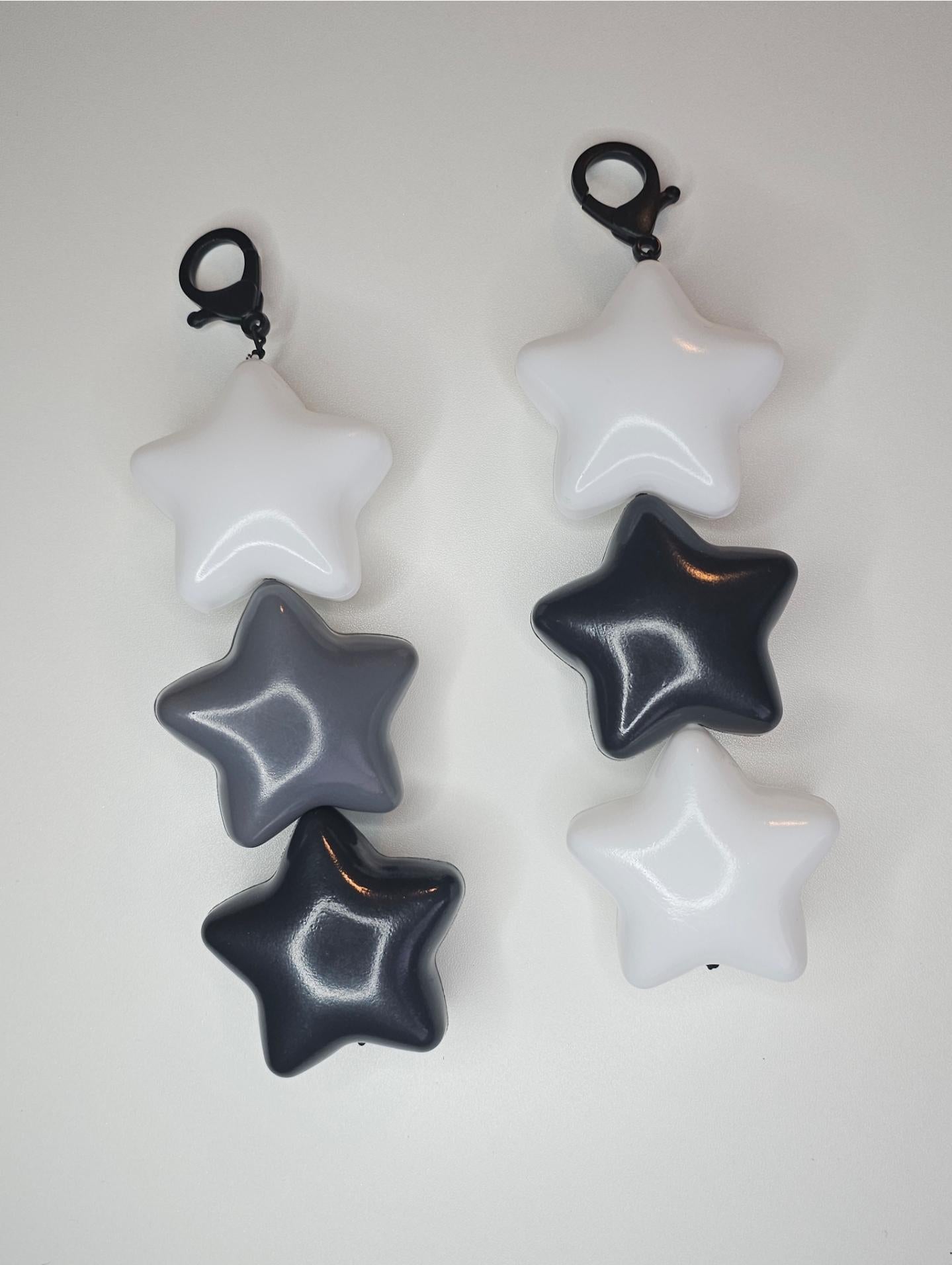 Jumbo Puffy star keychain/zipper backpack charm Gray and White. fairy kei, decora fashion