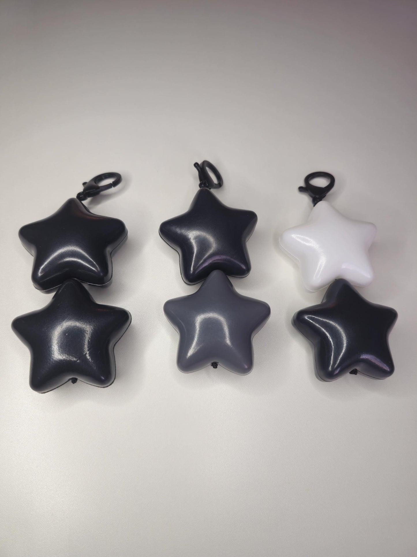Black, gray, and white Jumbo Puffy Kawaii star keychain / zipper backpack charm. fairy kei, decora, Jfashion, creepy cute