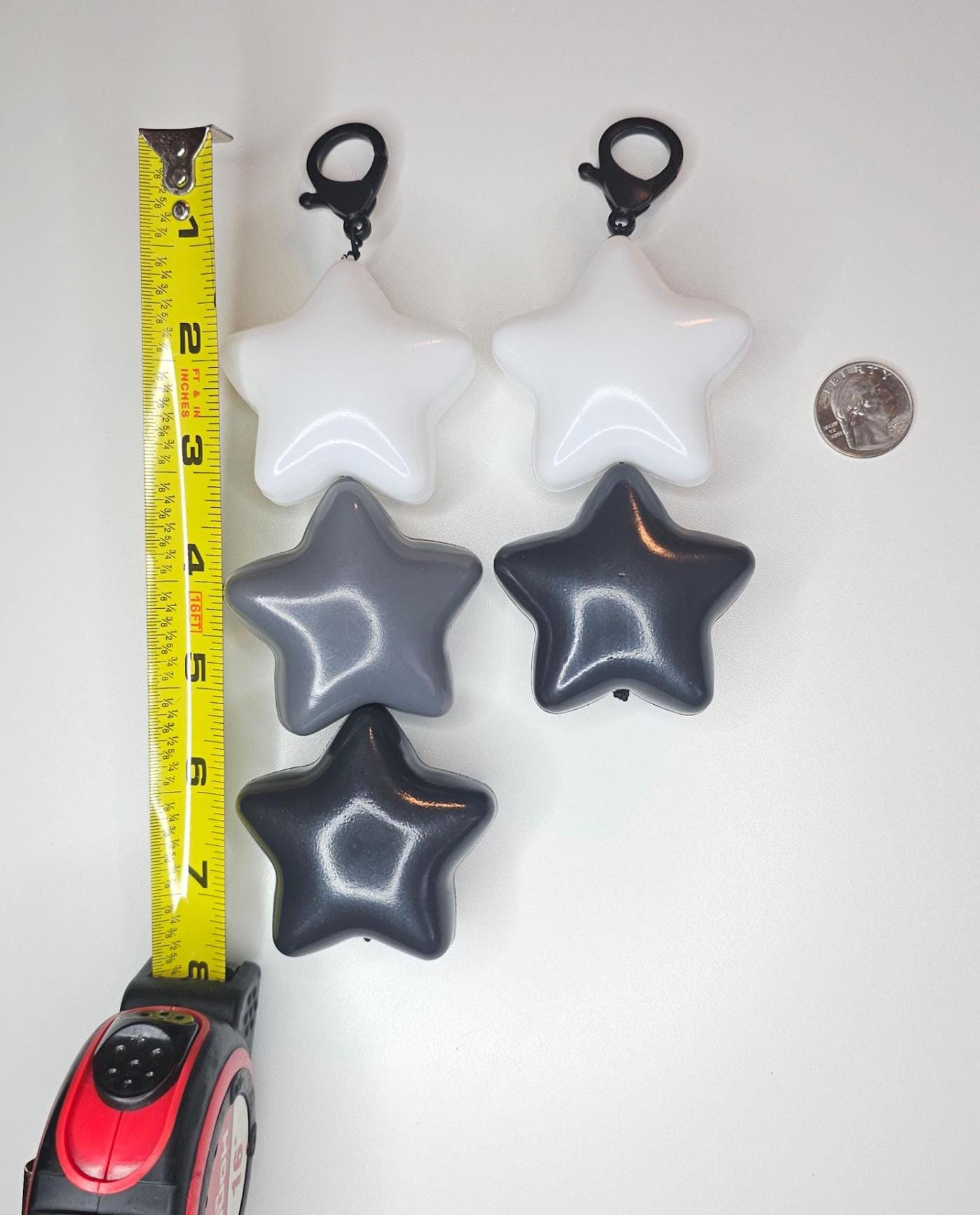 Black, gray, and white Jumbo Puffy Kawaii star keychain / zipper backpack charm. fairy kei, decora, Jfashion, creepy cute