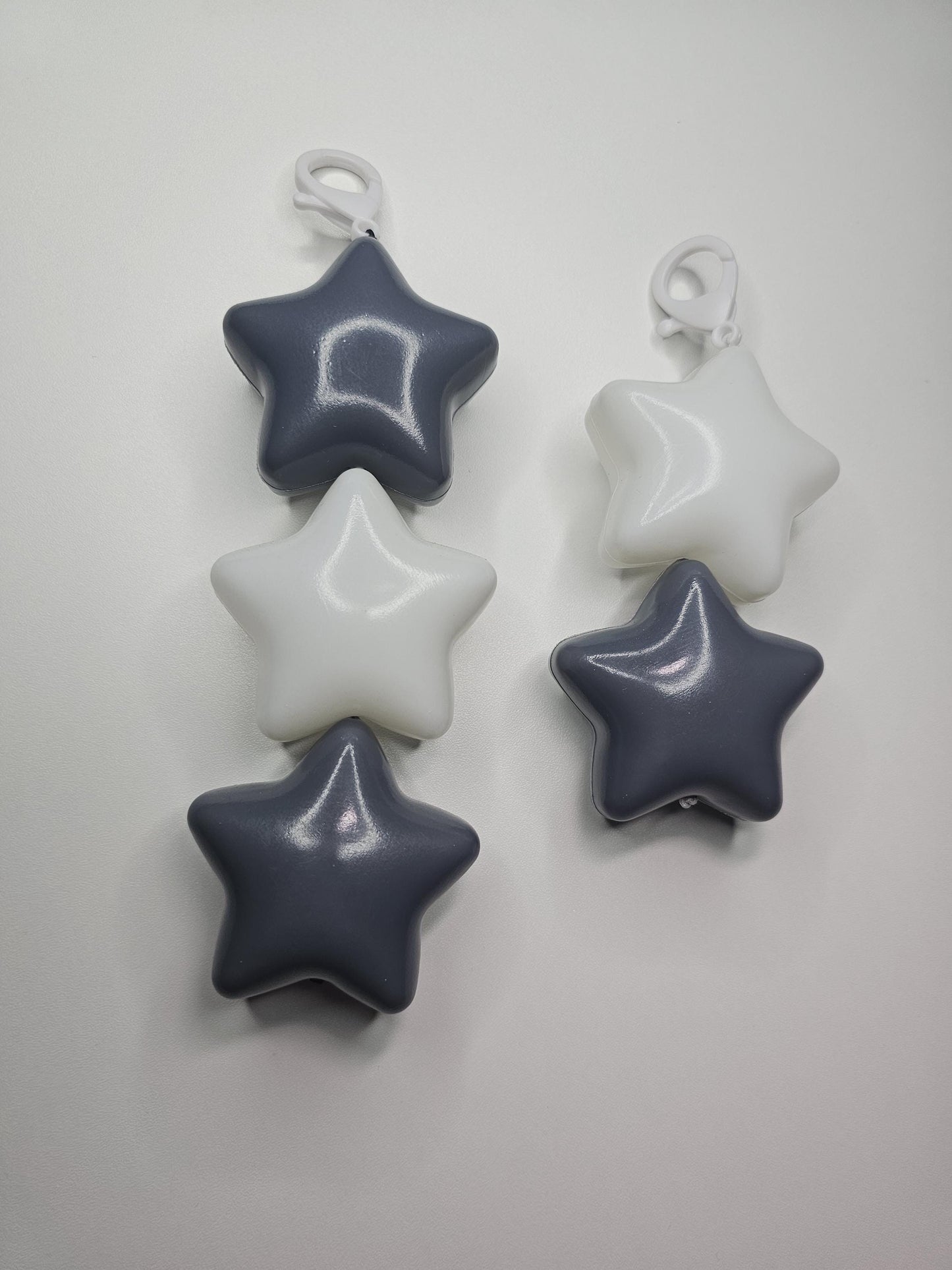 Jumbo Puffy star keychain/zipper backpack charm Grey and White. fairy kei, decora fashion