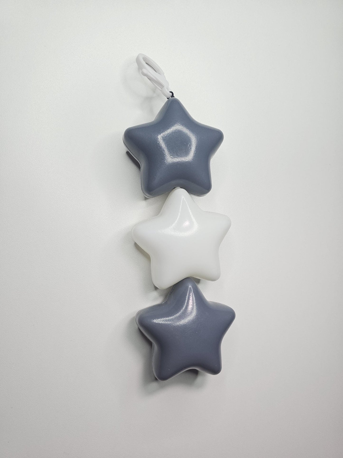 Jumbo Puffy star keychain/zipper backpack charm Grey and White. fairy kei, decora fashion